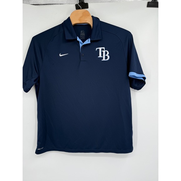 Nike Dri-Fit MLB Authentic Tampa Bay Rays‎ Blue Short Sleeve Polo Shirt Size 2XL - Picture 1 of 7